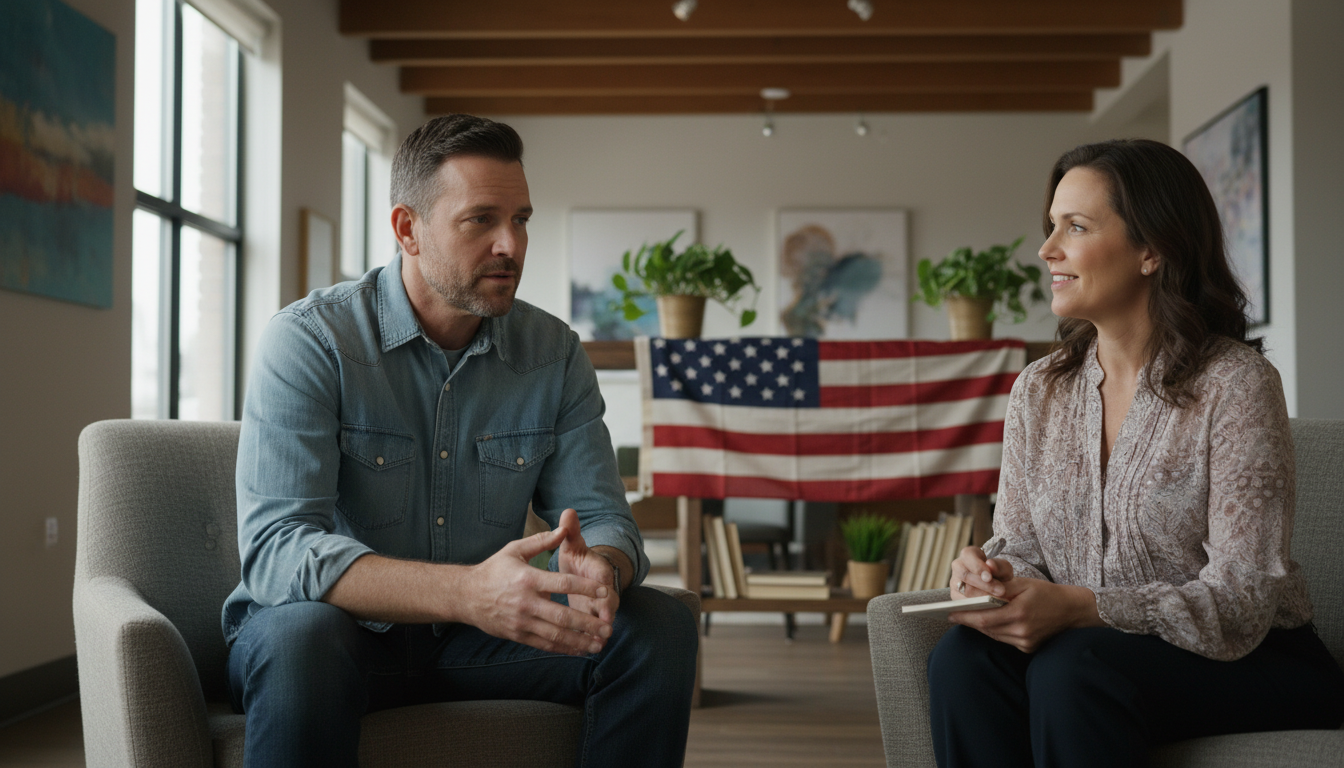 Military veteran in a therapy session with a professional counselor